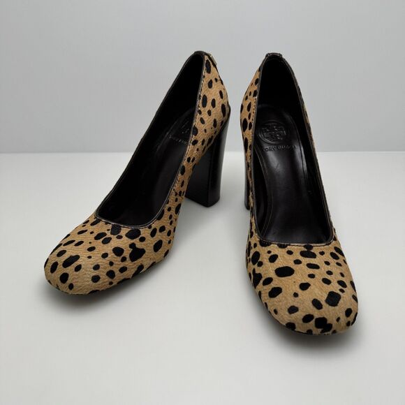 TORY BURCH Leopard Bovine Hair Cheetah Wood Block Heels Pumps Size 8 M - Picture 2 of 12